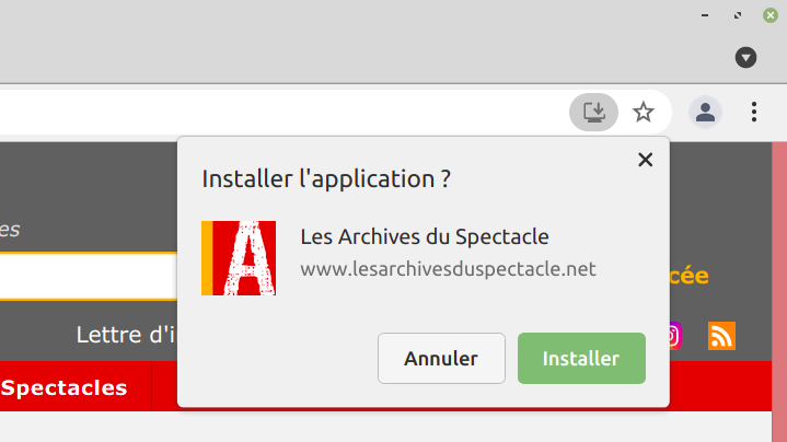 Dialogue d’installation dans Chrome/Chromium